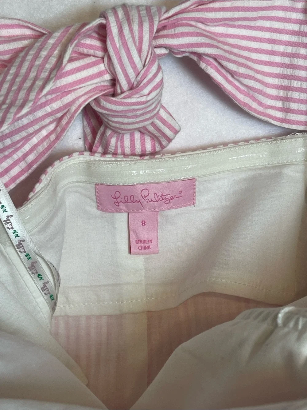 Lilly Pulitzer Pink Seersucker Strapless Smocked Bow Back Dress Size 8 - Picture 6 of 7